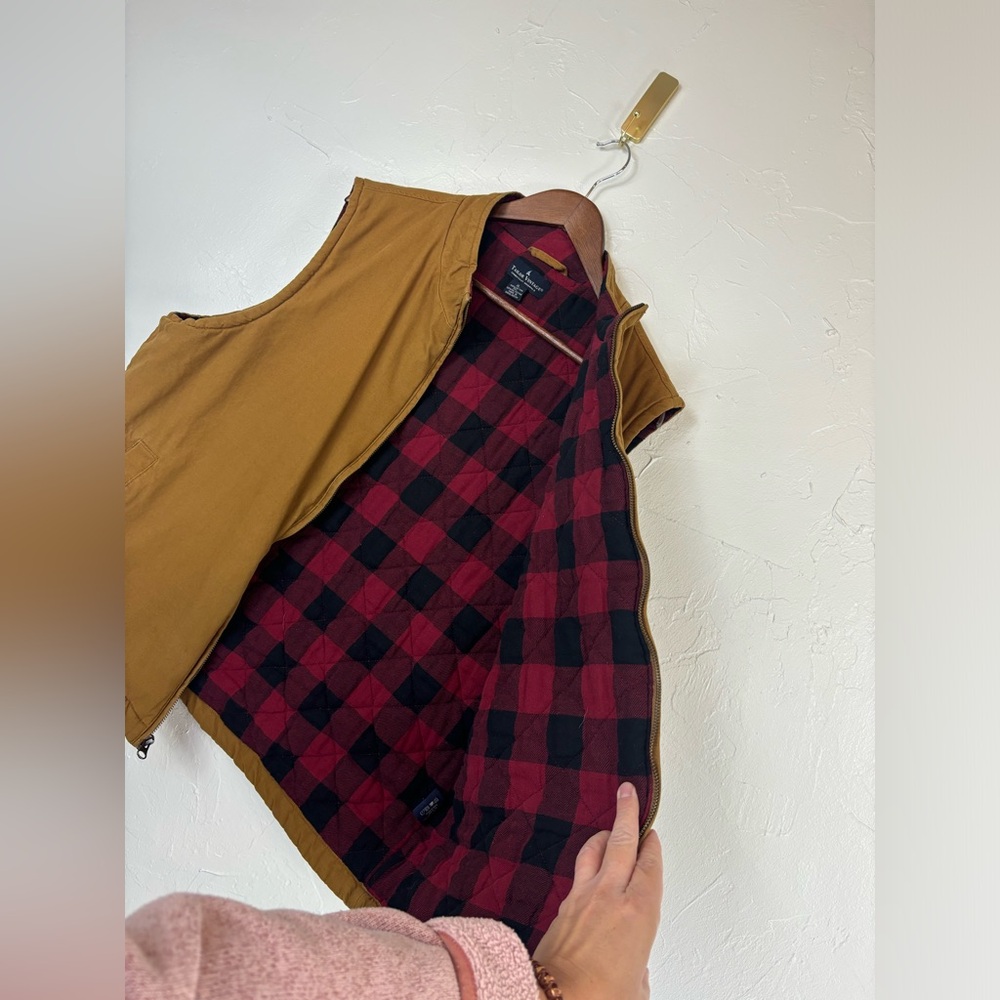 TAILOR VINTAGE CONNECTICUT Canvas Vest Outdoor Quilted Red Plaid‎ Cabincore XL - Picture 12 of 16